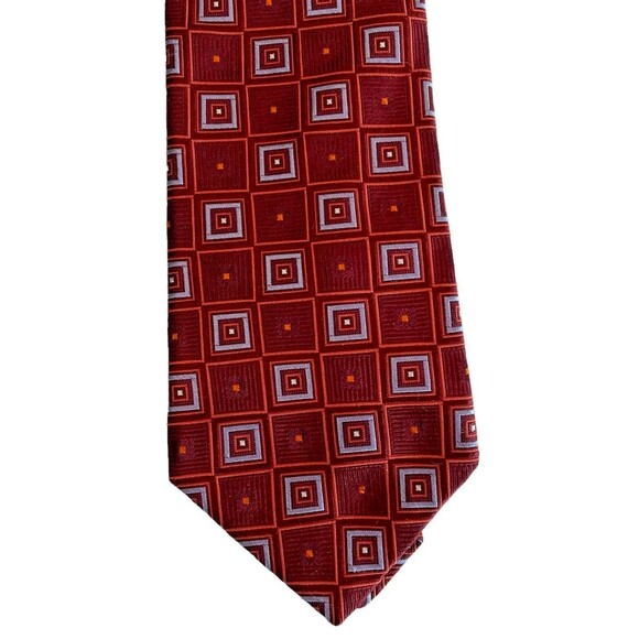 John W Nordstrom Necktie 100% Silk Italian Designer  Burgundy Gray Tie 58x4” VTG - Picture 1 of 5